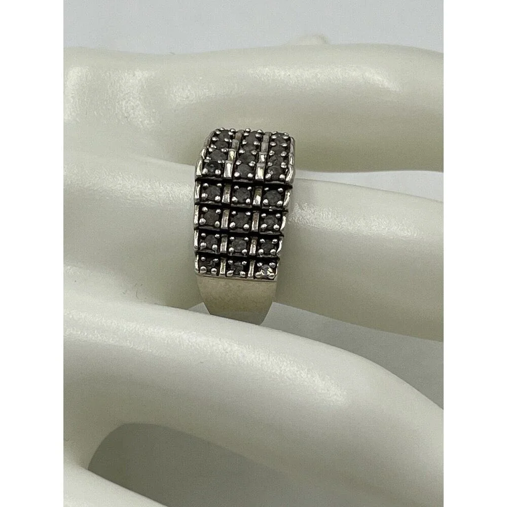 JWBR Sterling Silver & Diamond Tiered Cocktail Anniversary Open Back Ring Sz 8.5